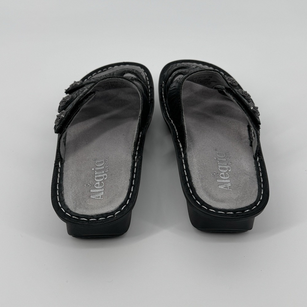 Alegria DIN-511X Black Leather‎ Slide Sandals Women's EU 39 US 9 Comfort Shoes - Picture 4 of 10
